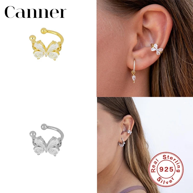 Женские серьги клипсы Canner из стерлингового серебра 925 пробы с цирконом и бабочкой