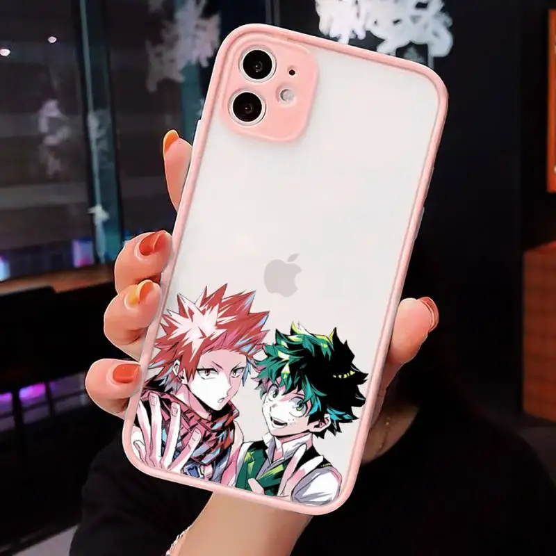 

My Hero Academia deku Boku Phone Cases Matte transparent For Pink iPhone 12 Mini 11 Pro XR XS Max 7 8 Plus X Back Cover