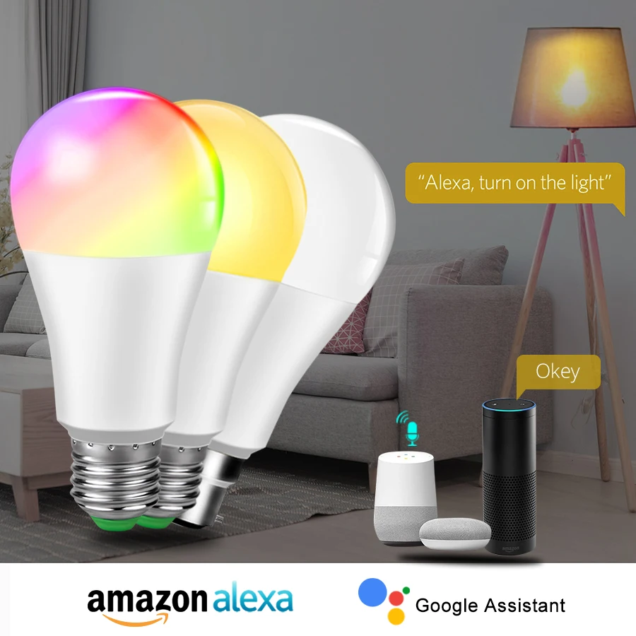 Затемняемый ночной Светильник смарт лампочка 15 Вт Wi Fi E27 B22 E14 85 265 в голосовое