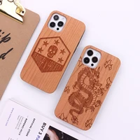 creative skull dragon natural wood phone case funda for iphone 11 12 pro 7 7plus 8 8plus xr x xs max mini carved phone coque