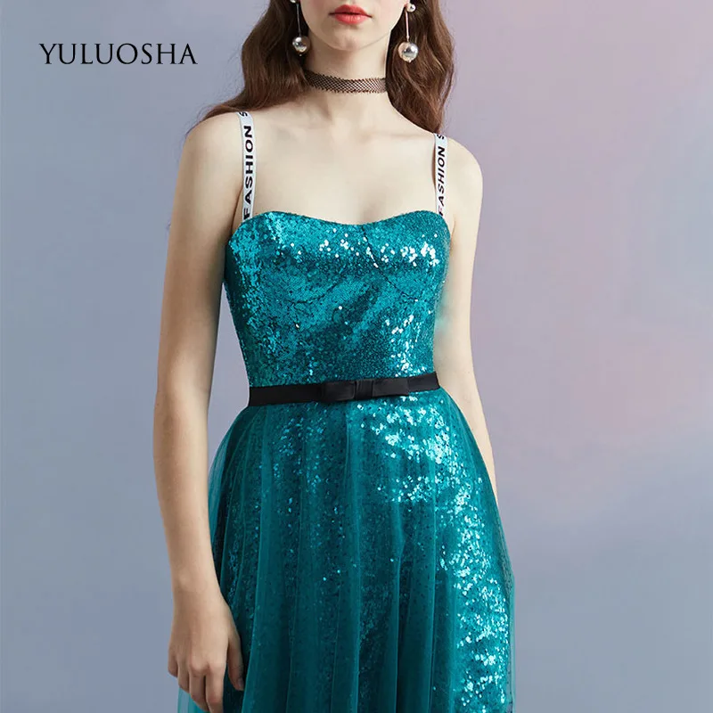 YULUOSHA Fashion Sexy Evening Dresses Strapless Sleeveless Spaghetti Straps Tea-Length Party Prom Formal Gowns Robe De Soiree | Свадьбы и