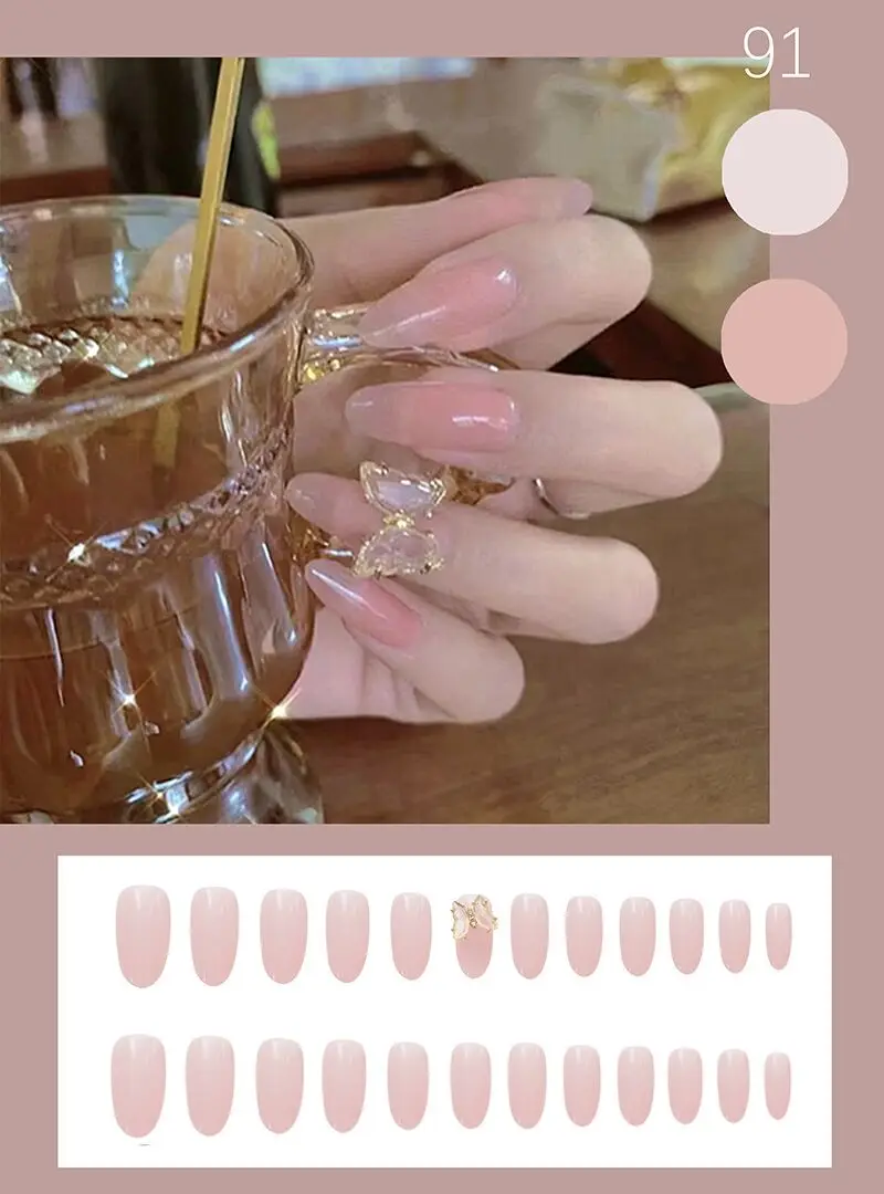 Розовый чистый цвет с Бабочка 3d декорированные накладные ногти японские милые