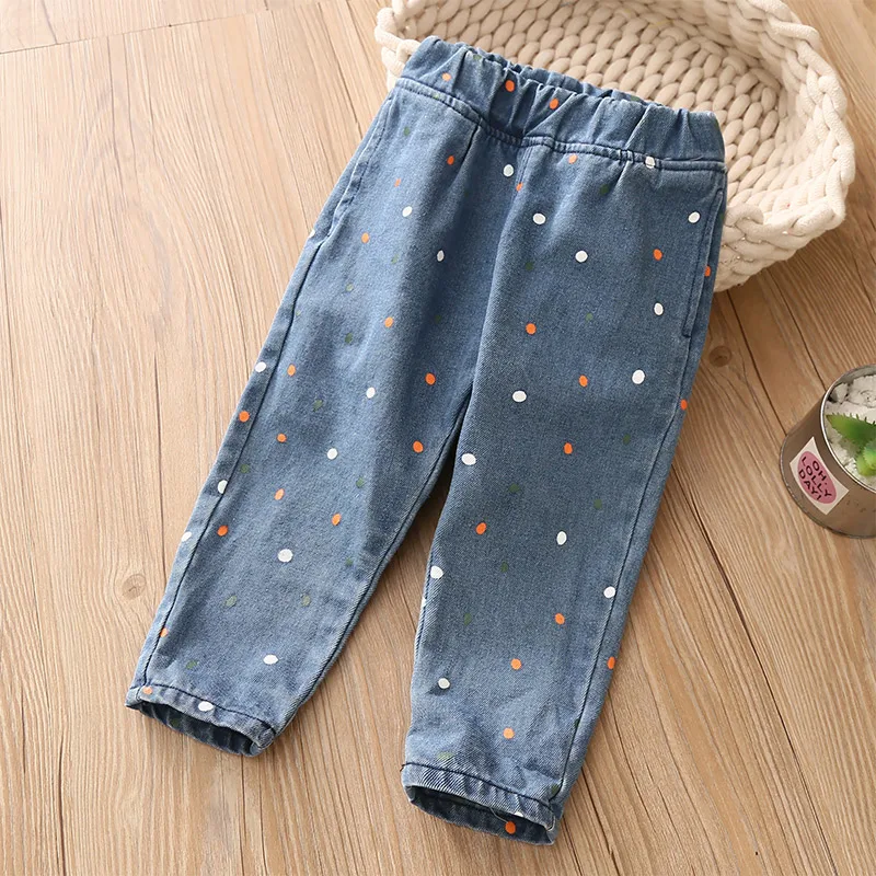 

Kids Clothes 2020 Autumn Baby Girls Casual Loose Jeans Fashion Elastic Waist Dots Denim Pants for Girl Kids High Quality Trouser