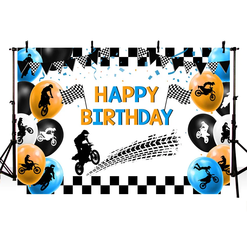 Mehofond Motocross Photography Background Blue Balloons Decor Motorcycle Themed Boys Birthday Party Backdrop Photo Studio Props |
