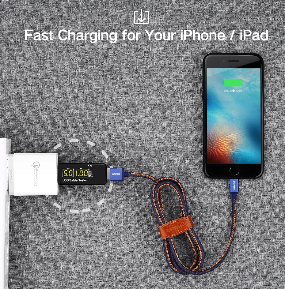 Ugreen mfi-контроллеров кабель Lightning для iPhone 7 Джинсовые Плетеный 8 Булавки USB кабель быстрая Зарядное устройство кабель для iphone 8 8 плюс 6 5 iPad кабель