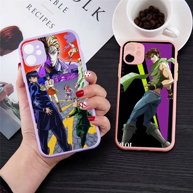

JoJo Bizarre Adventure Phone Case for iPhone 13 12 XS 11 pro max mini se2020 7 8 plus X XR color pink matte transparent coque