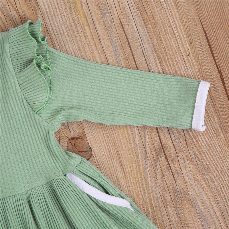 

1-6Y Autumn Winter Selected high quality Girls Warm Dress Toddler Baby Knitted PocketLong Sleeve Button Dress for Children Girls
