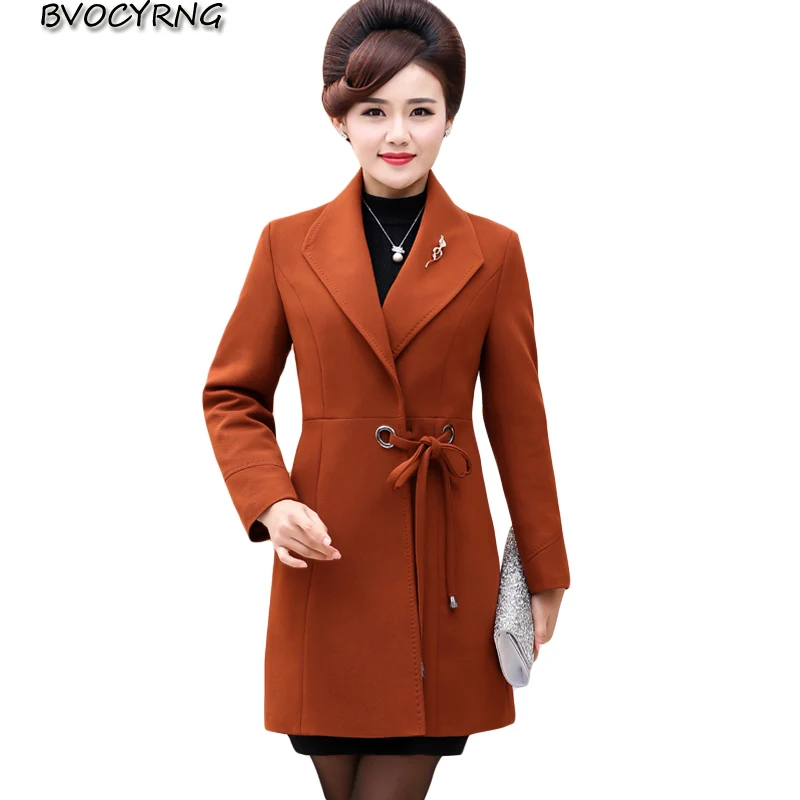 

Plus size woolen coat female fashion spring autumn wool parka color tops 2019 new Middle-aged clothes women slim trench A1436