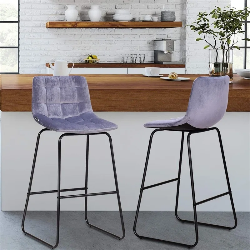 Набор из 2 бархатных барных стульев для паба кухонные железные стулья высокий