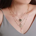 Женское многослойное ожерелье с подвеской-крестом, винтажное ожерелье-чокер в богемном стиле, массивное Ювелирное Украшение для вечеринки