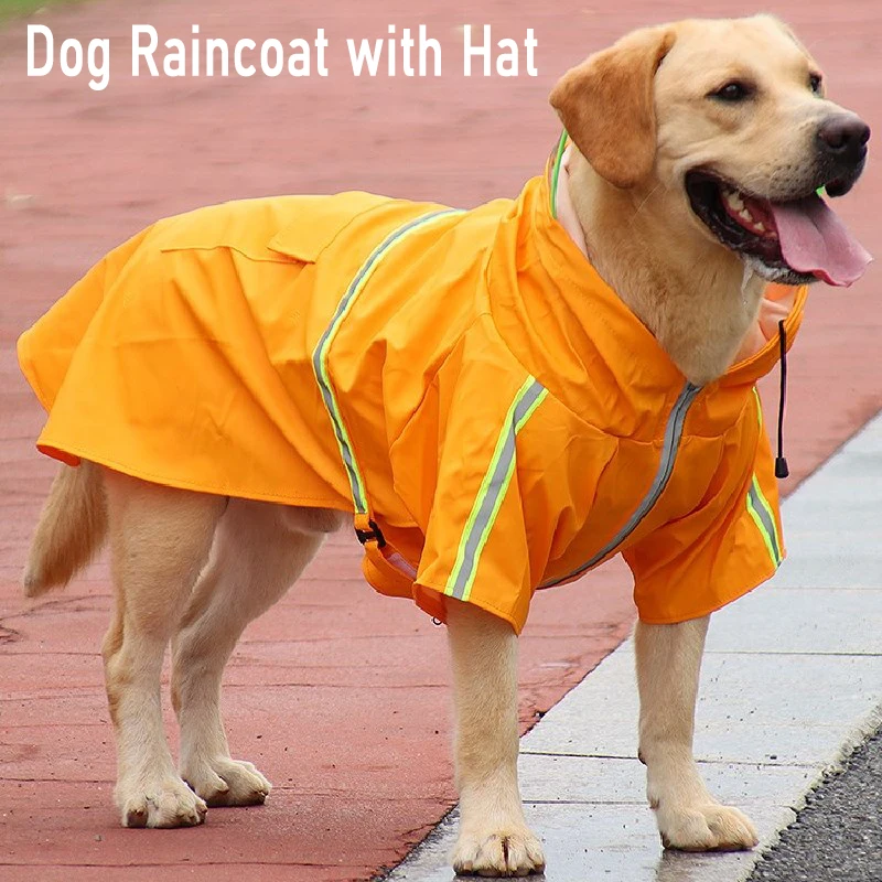 Capa de Chuva Cabolsa de Chuva para Roupas de Cão Hoodies com Chapéu Reflexiva à Prova Jaqueta de Chuva para Médio Fita Dwaterproof Água Grande Slicker Cão Pet