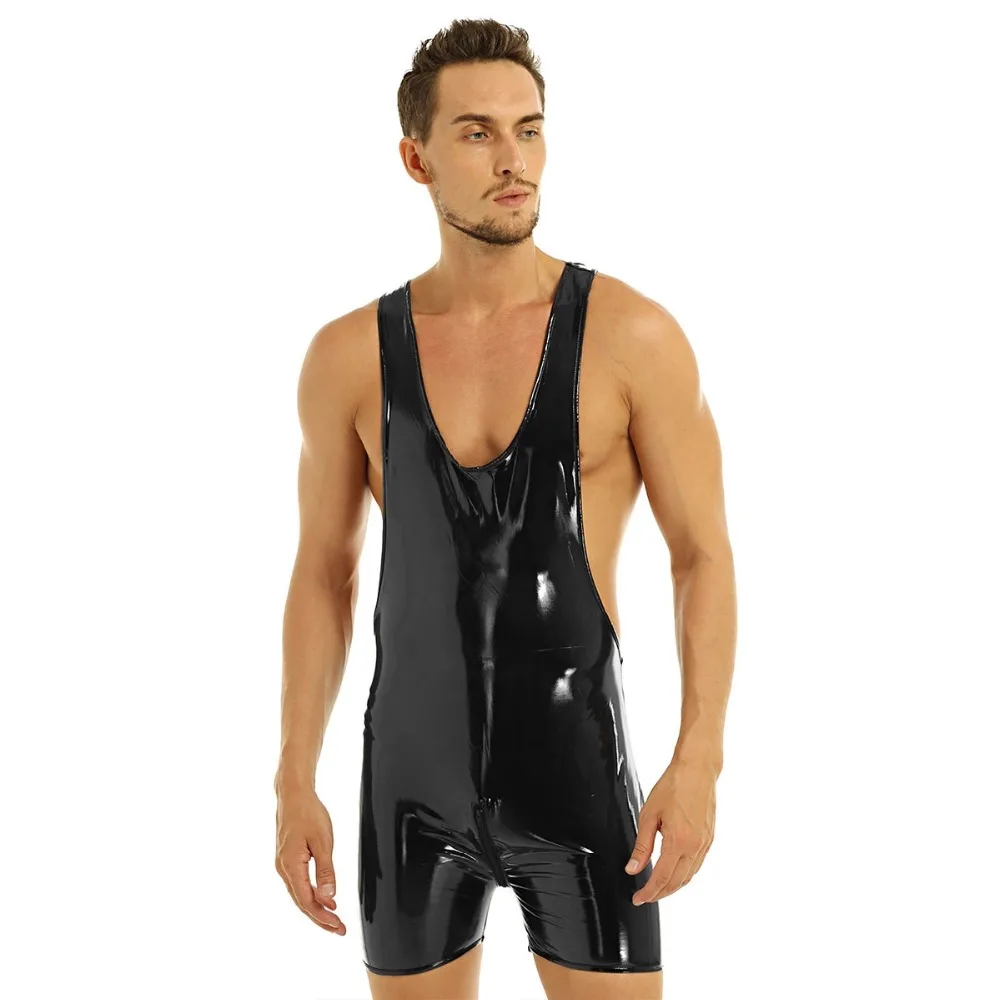 Гей купальники мужские стринги купальник Wetlook женское белье из лакированной кожи боди молния промежность купальник мужской купальник