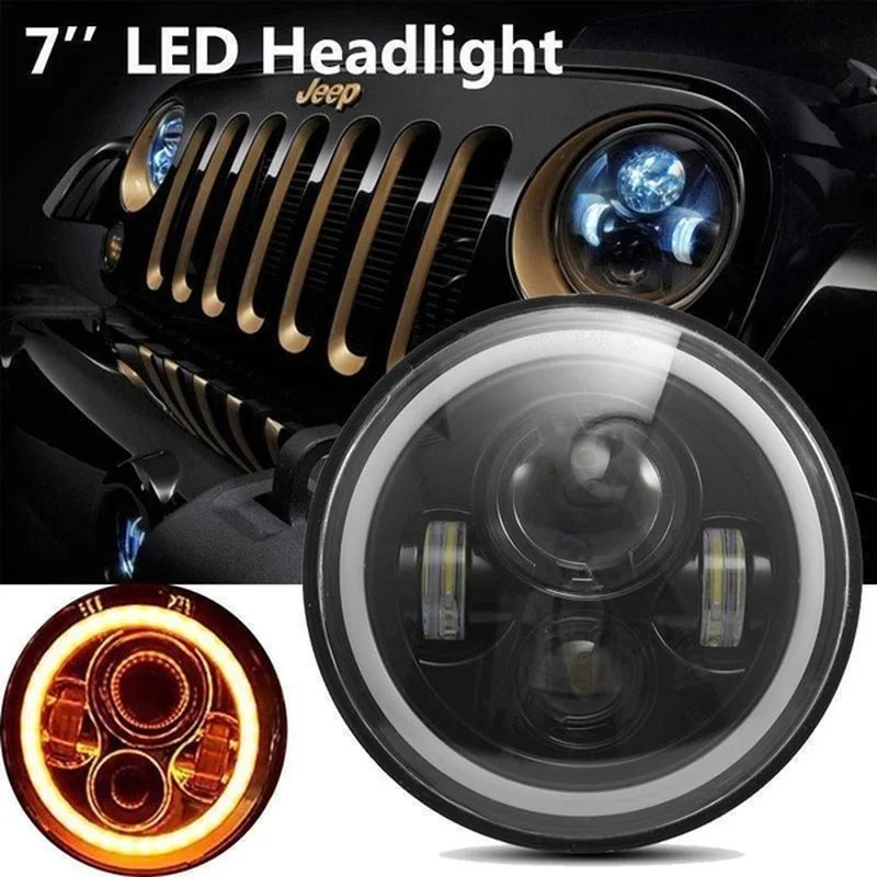 

LED Headlight 7inch DRL Halo Angle Eyes Led Headlamp 12V 24V DOT E9 High Low Turn Signal for Jeep Wrangler Lada Niva Offroad 4x4