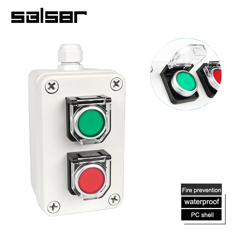

Self Reset Momentary Push Button Switch With Protective Cover Box Control Start Stop Two-hole 3 Holes PC Flame Retardant