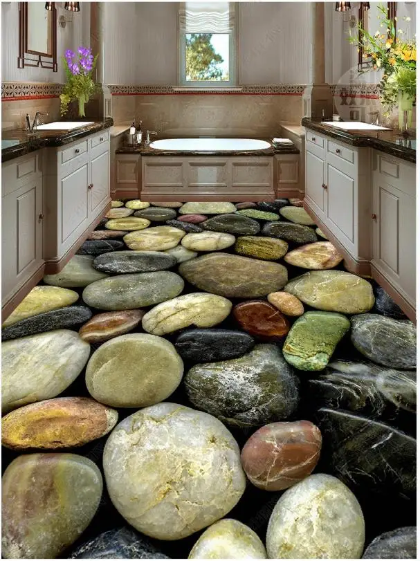 

Custom Picture Self-adhesive 3d Flooring wallpaper Wall Stickers Pebble floor painting floor tiles stickers mural wall papers