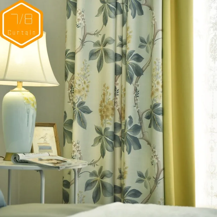 

American Country Cotton and Linen Curtains for Living Room Bedroom Balcony Blackout Curtains Floor-to-ceiling Windows
