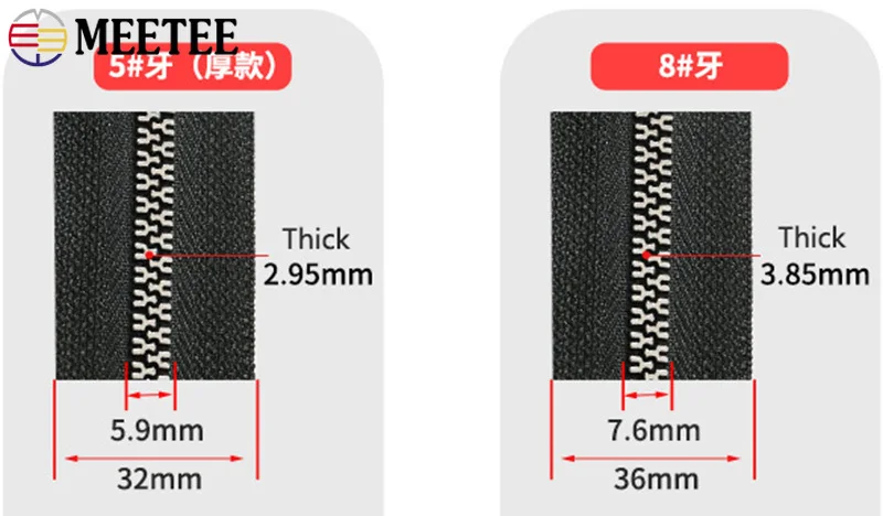 

Meetee 4/8M 5#/8# Resin Y-shaped Tooth Zipper Open-End Coded Crop Zip for Clothing Jacket Sewing Zippers DIY Repair Accessories