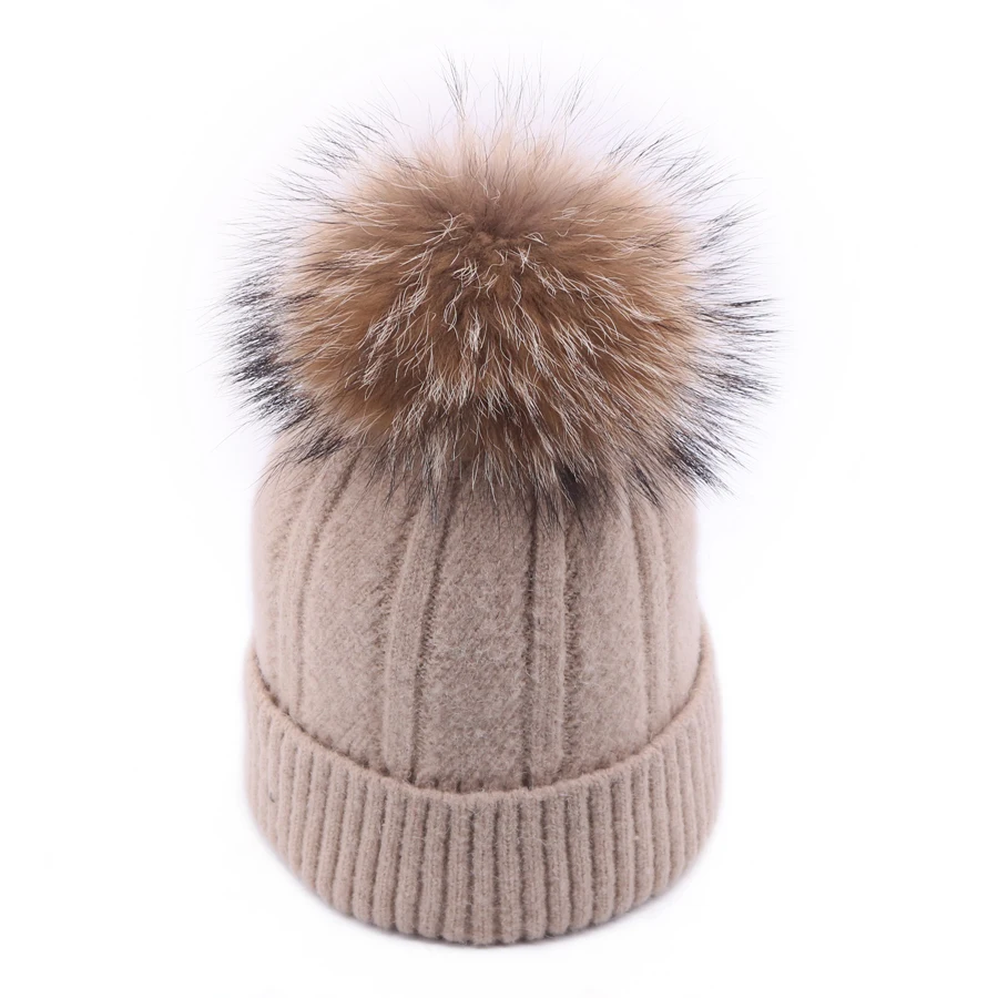 Зимняя женская вязаная шапка Skullies, Женская бини, шапка с настоящим помпон из лисьего меха, Роскошные плотные теплые уличные Лыжные шапки Gorro для девочек