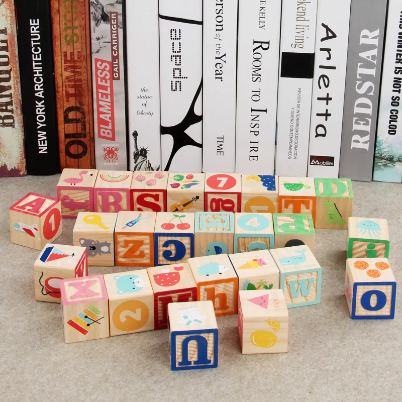 Детские деревянные блоки алфавит Монтессори цифровые ABC 6 боковые кубики 26
