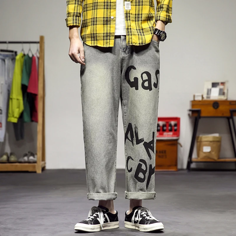 Новинка весна-осень 2020 мужские уличные хип-хоп джинсы с принтом алфавита модные