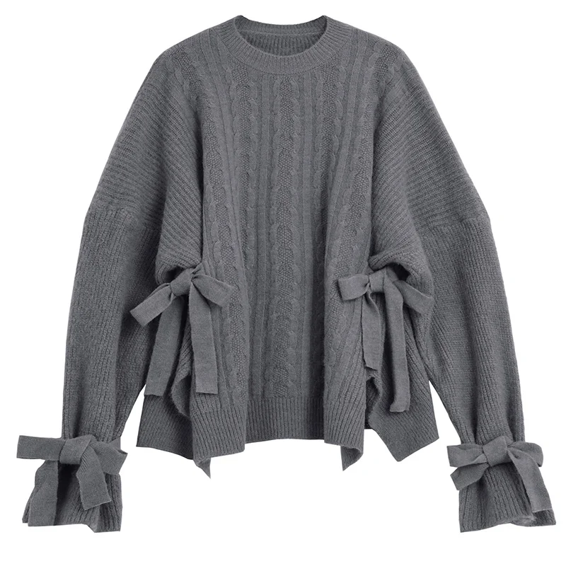 

Bow Knitting Sweater Loose Fit Round Neck Long Sleeve Women Pullovers New Fashion Tide Autumn Winter 2022 U966