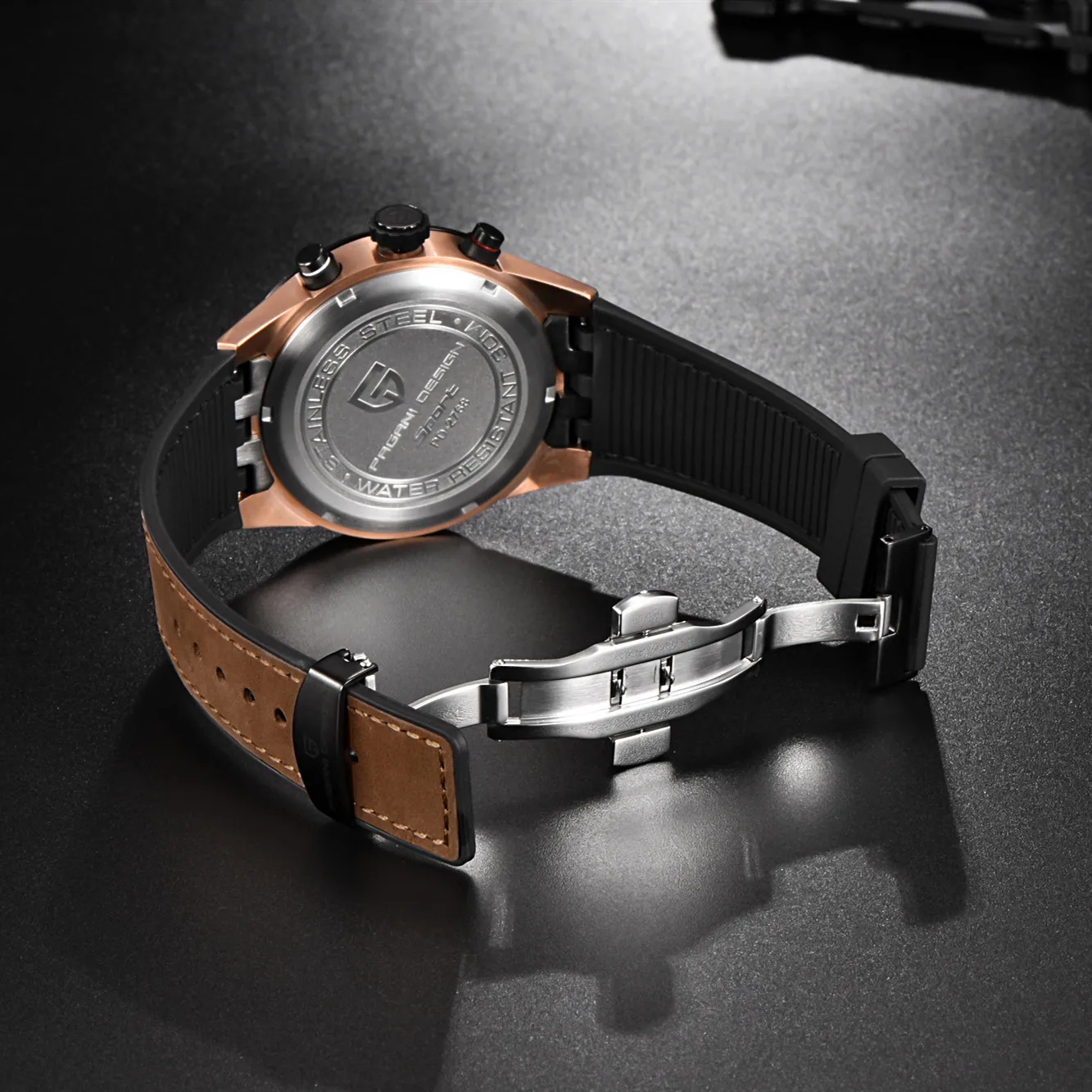 Часы-хронограф мужские Кварцевые водонепроницаемые с кожаным ремешком |