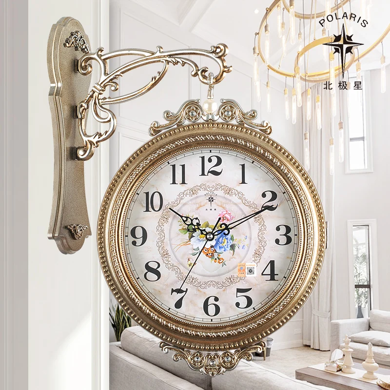 

European Creative Silent Wall Clock Classic Living Room Vintage Double Sided Modern Design Reloj De Pared Home Decor