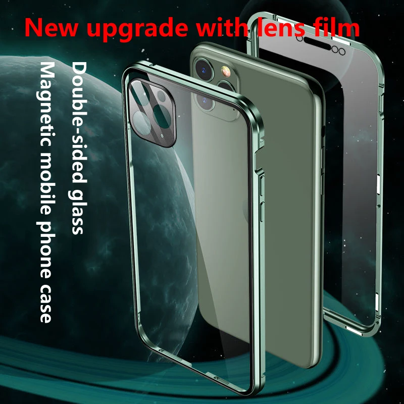 Camera Protection Phone Case For Iphone SE 7 8 Plus X XR XS 11 12 Pro Max Magnetic Metal Double Sided Glass Lens Protective Case