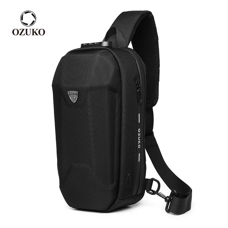 

OZUKO Anti-theft Men Shoulder Bag Hard Shell Waterproof Crossbody Bags Male USB Charge Messenger Bag Short Trip Sling Chest Bag