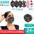 17 цветов, маска для лица fpp2, маска для взрослых KN95 FFP2 CE, 5-слойная маска с бабочкой, Цветочная краска, леопардовая клетчатая маска