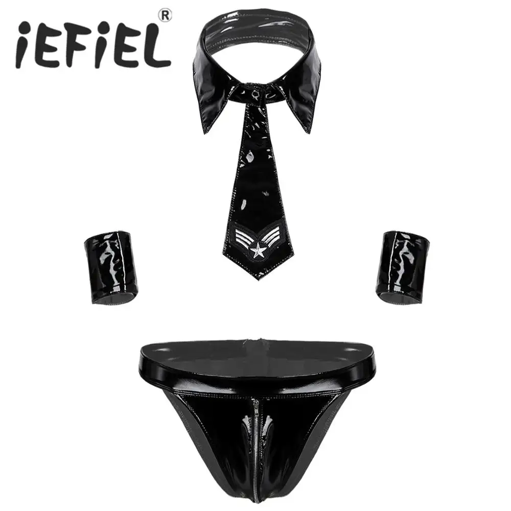 Мужской сексуальный костюм полицейского кожаный комплект нижнего белья на