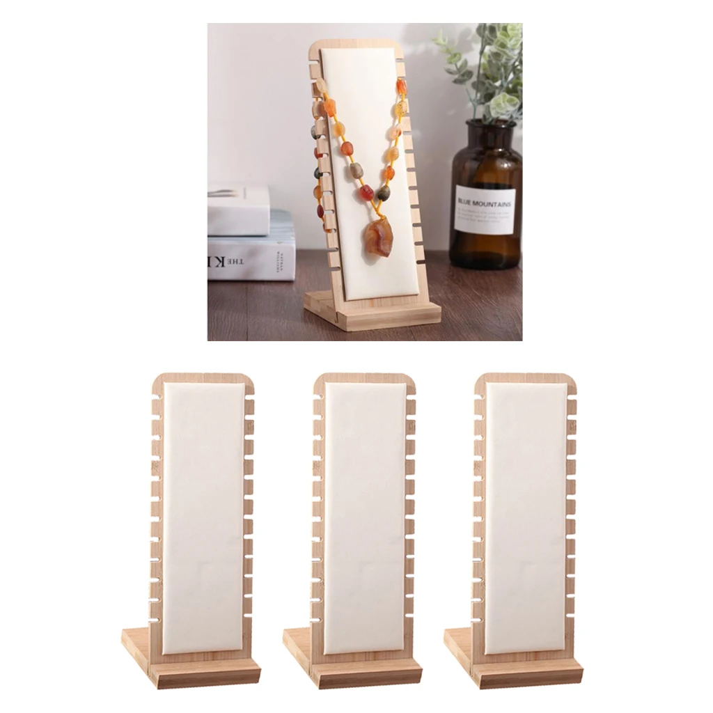 

3x Modern Bamboo Necklace Jewelry Tabletop Display Boards 27x10cm Neckchain Display Stand