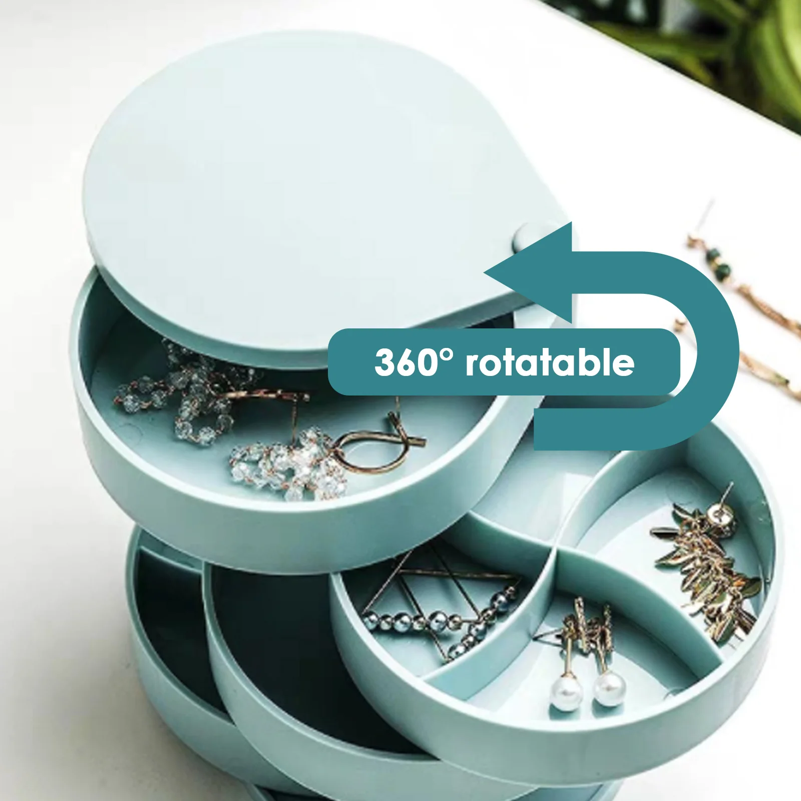 

Коробки для украшений креативный 4-слойный поворотный пластиковый контейнер для ювелирных изделий чехол для серег кольцо коробка многофун...