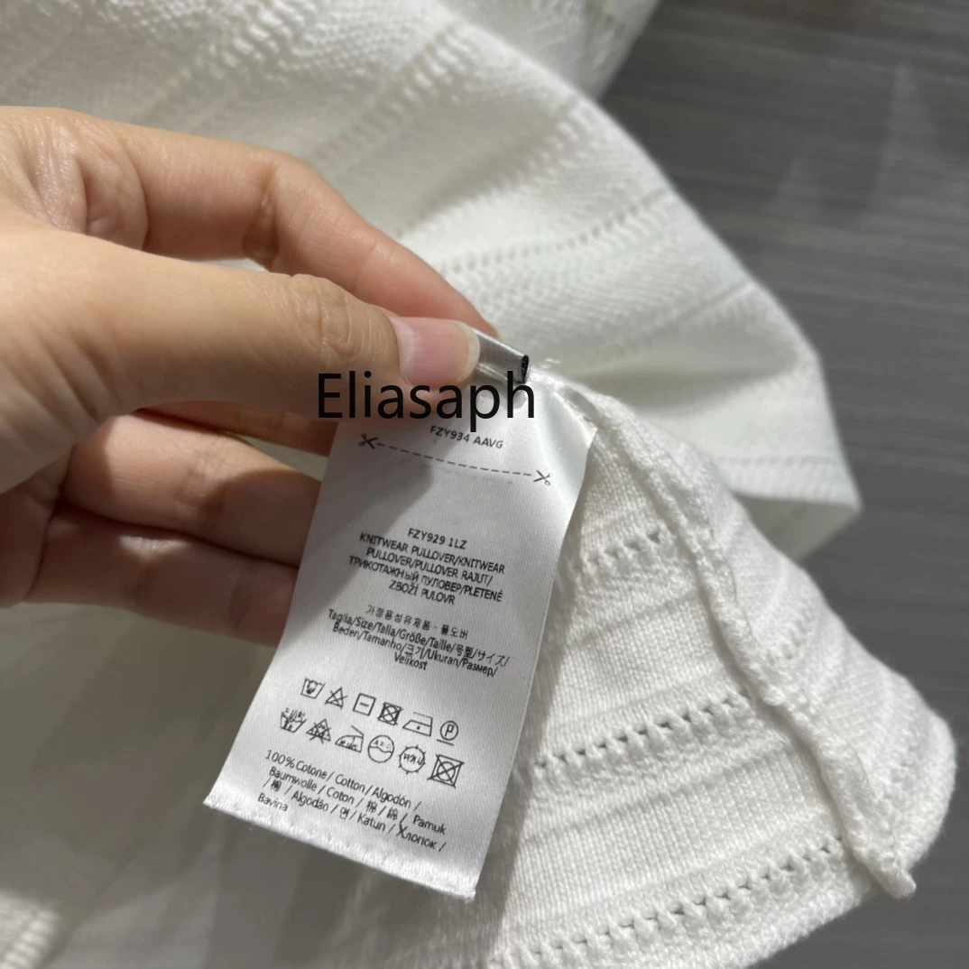 

Streetwear Hollow Out Knitted Tops for Women Summer 2021 New Lapel Short Sleeve Striped Tees Single Breasted Cotton T-shirt Lady