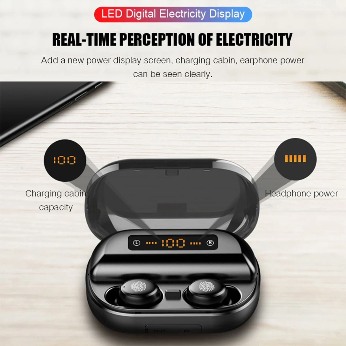 SOONHUA TWS Wireless BT Earphone Touch Control In-Ear Headset IPX7 Waterproof Earphones With LED Display 4000mAh Charging Box |
