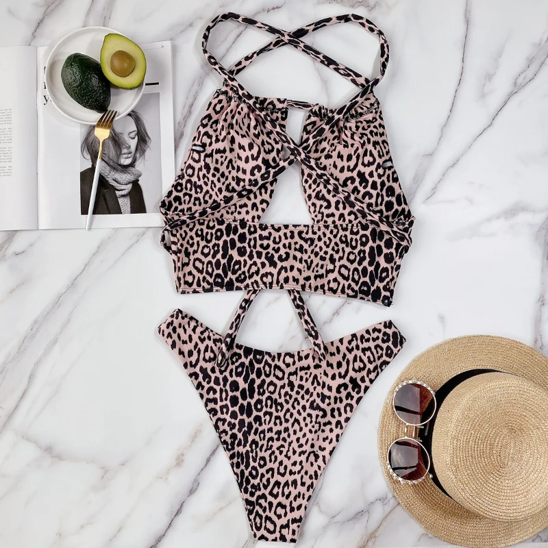 

2021 summer new fashion women's leopard print sexy swimsuit split swimsuit ladies bikini beach women's clothing