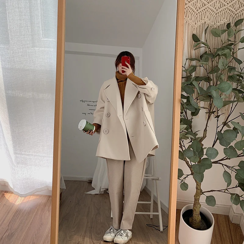 

Women Retro Cashmere Collar Loose Fit Cotton Coat Casual Striped Long Coats Outwear Thickness Tops women wool coat