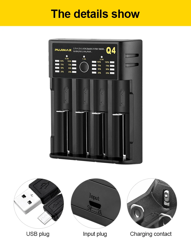 Зарядное устройство VOXLINK для аккумуляторов 18650 5 В/2 А USB-кабель быстрой зарядки 26650