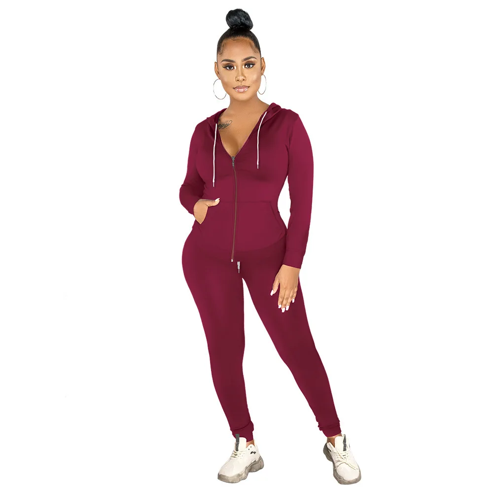 

Solid Drawstring Hooded Zipper Slim Fit Jackets and Fitness Legging Autumn Clothes for Women Streetwear Casual Two Piece Outfits