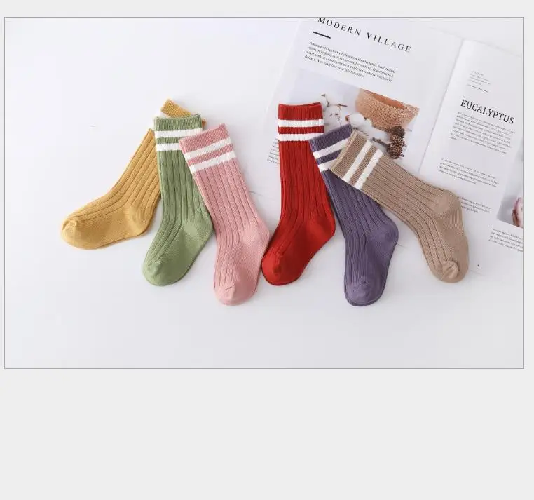 

Children´s Stockings Vertical Stripe Thread Solid Color Medium Length for Kids Lines Student Socks