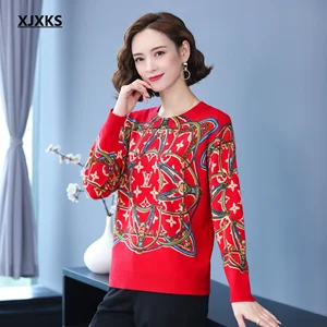 XJXKS Round neck long-sleeved pullover women sweater 2022 spring autumn new loose plus size women wool knitted sweater