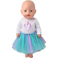 43 cm boy american dolls dress fantastic unicorn print rainbow yarn skirt born baby toys accessories fit 18 inch girls doll f830