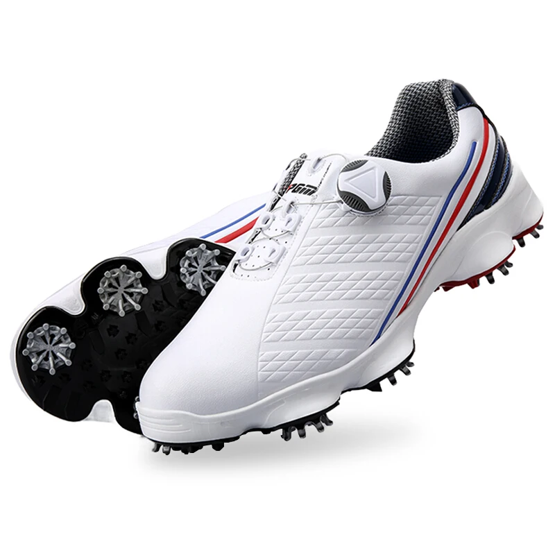 PGM Golf Men's Spikes Shoes Wide Bottom Spin Knob Buckle Anti-slip Training Sports Tennis Waterproof Sneakers Microfiber Leather