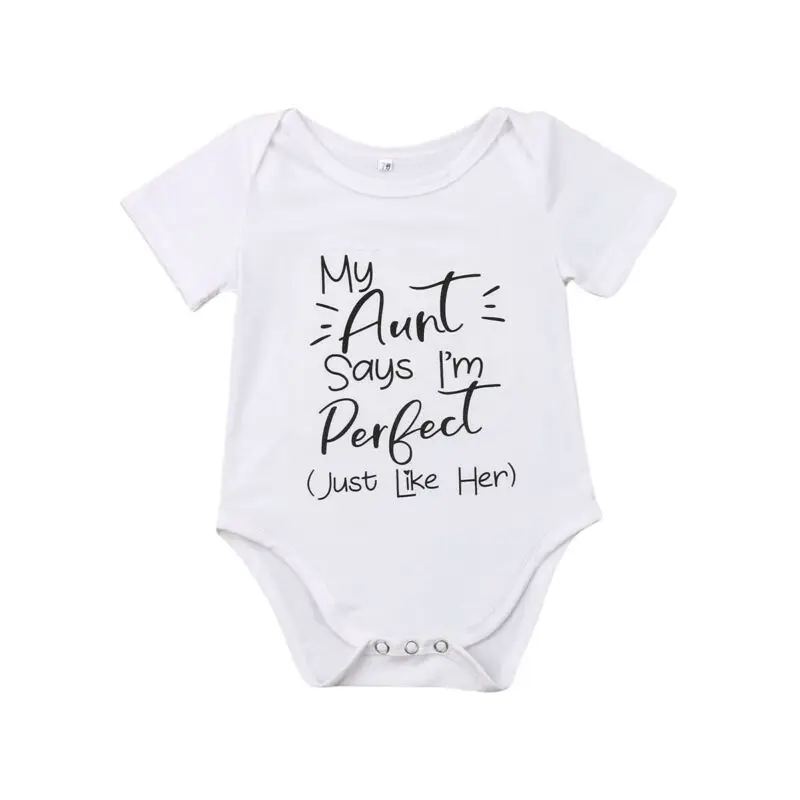 

Newborn Baby Romper Letter Printed Boy Girl My Aunt Jumpsuit Clothes Outfits Unisex Infant Clothes 0-18 Months