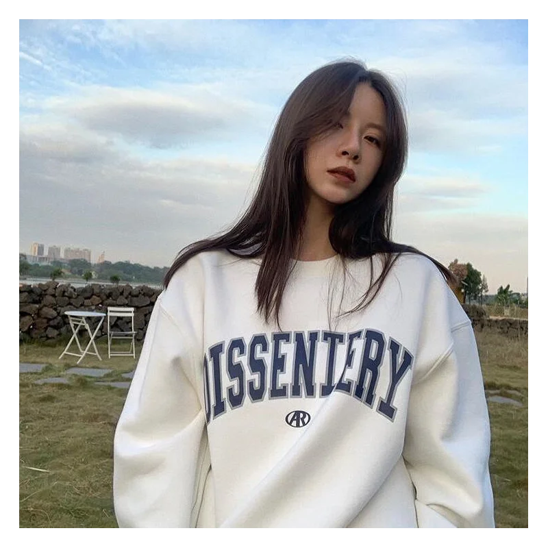 

Women Thickening O-neck Causal Loose Boyfriend Long Sleeve All-match Unisex Students Letter Spring-autumn Teens Couples