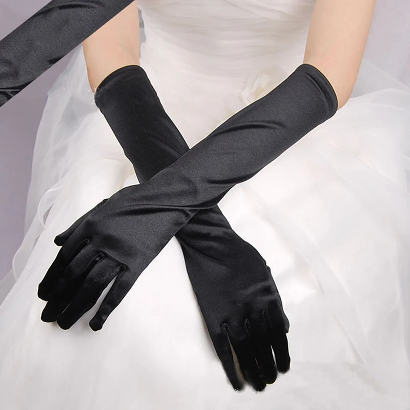 

1 Pair Satin Gloves Solid Vintage Full Finger Elbow Length Sunproof Gloves Opera Evening Party Prom Costume 5 Colors