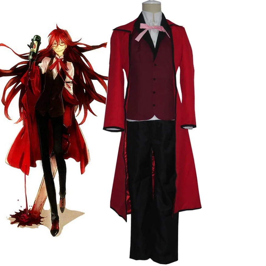 

Unisex Japan Anime Cos Black Butler Grell Sutcliff Red Butler Cosplay Costume Set