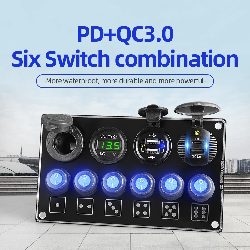 6 кнопочный кулисный переключатель панель 12 24 в водонепроницаемый светодиодный