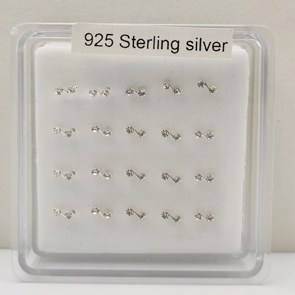 925 sterling silver clear Crystal nose stud fashion nose pin piercing body jewelry 20pcs /pack
