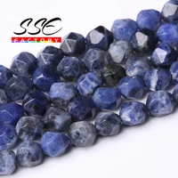 faceted natural blue sodalite stone beads for making jewelry round loose spacer beads diy bracelet accessories 6810mm 15 inch